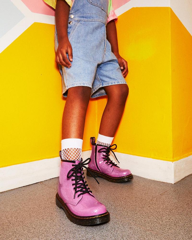 Kids' Dr Martens Junior 1460 Glitter Lace Up Boots Pink | AU 677SGL